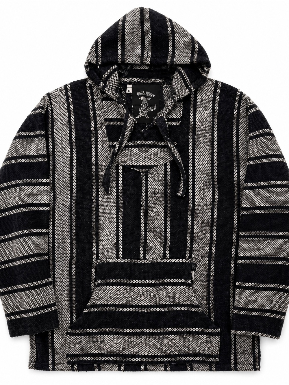 Men's Black & CreStriped Baja Hoodie Pullover Made in Mexico